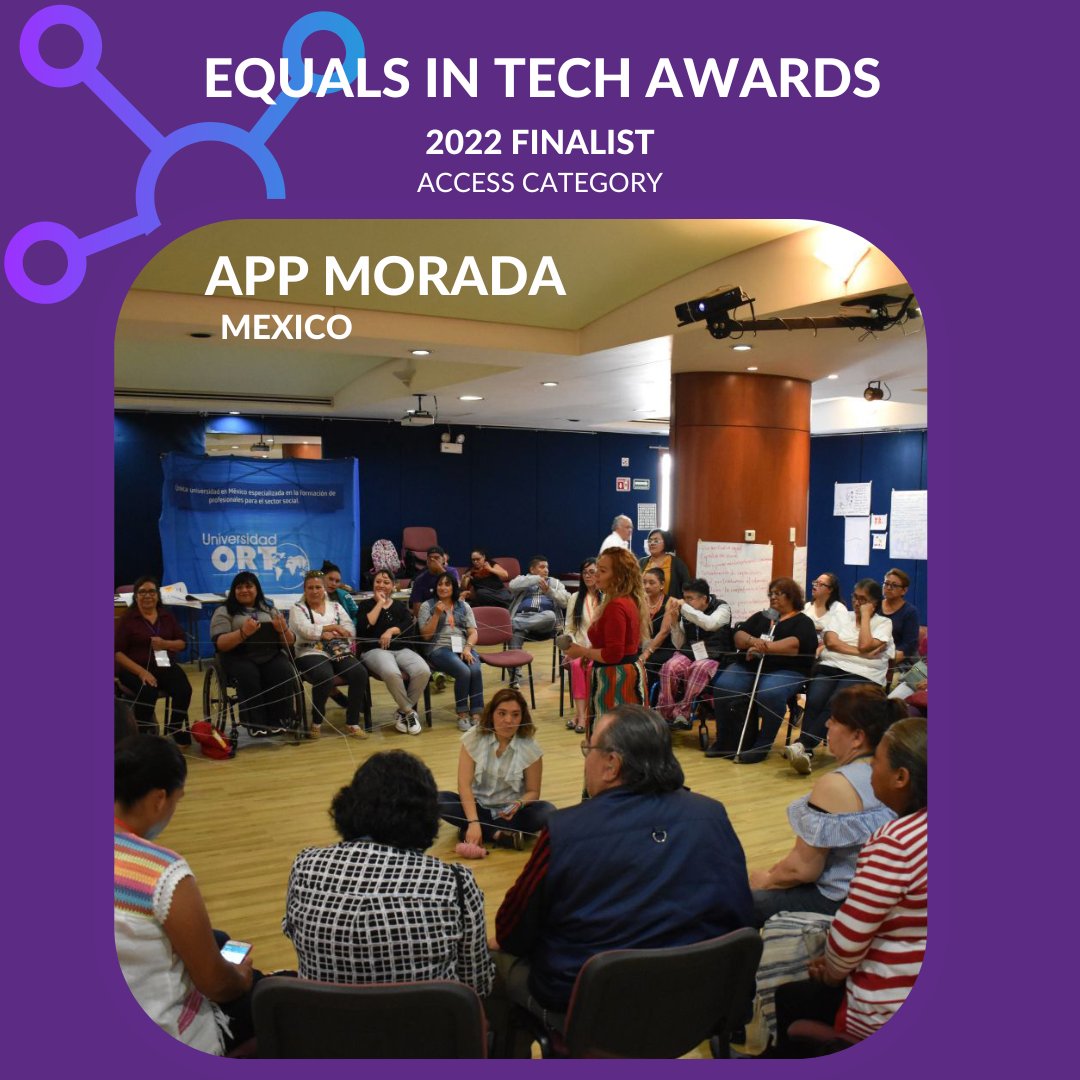 All month long, we're featuring 👏finalists👏 for the 2022 #EQUALSinTech Awards, coming December 8th!

First up is App Morada (ACCESS category, Mexico), offering resources to help prevent violence against women, especially those with disabilities.
👉: appmorada.com