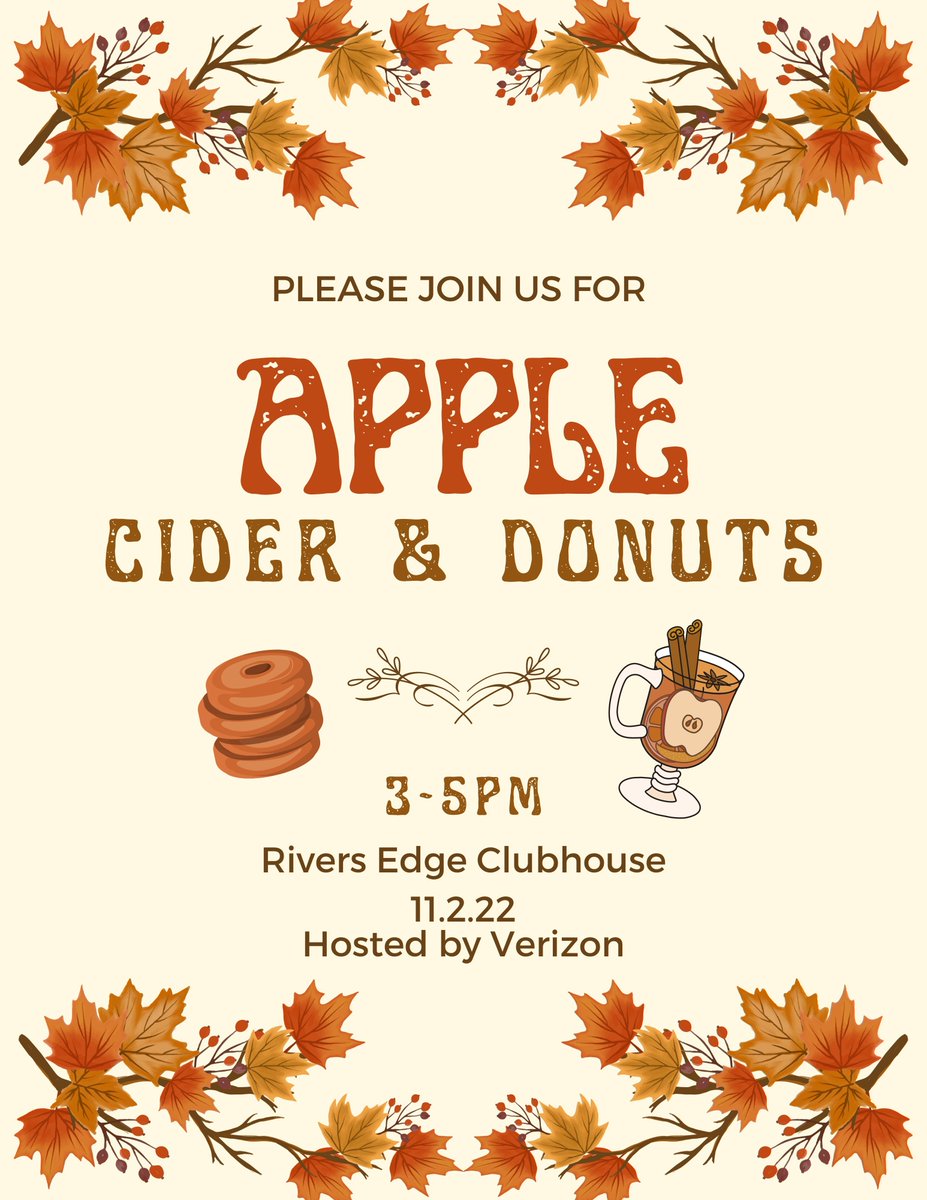 TODAY 3-5pm, join us for Apple Cider &amp; Donuts in the clubhouse!