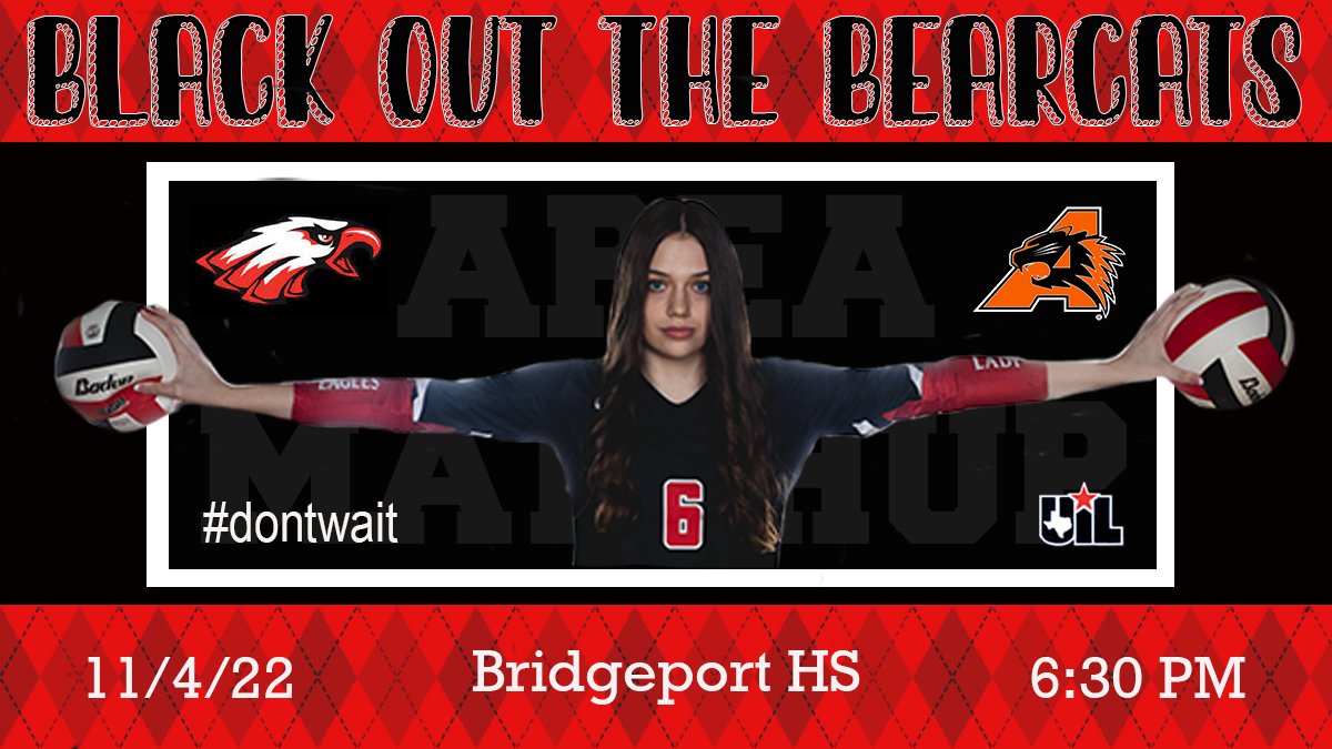 EAGLE VOLLEYBALL PLAYOFFS!
🏆 Area
🏐 vs. Aledo
📅 Friday, November 4th
⏰ 6:30 PM
📍 Bridgeport HS
🎟 bridgeportisd.net/onlinetickets
👕 BLACK OUT
🎉 BE THERE & BE LOUD!!!

#dw2022