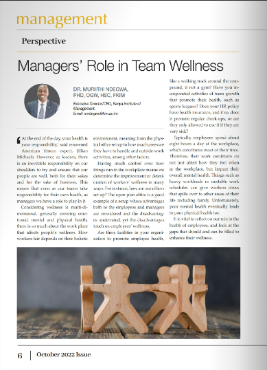 KIMKenya's tweet photo. "One of the most important things a leader can do is lead by example. If you want everyone else to be passionate, committed, dedicated, and motivated, you go first."
Have you read the October issue of @managementmagazine ?
#managementmagazine
#kenyainstituteofmanagement https://t.co/Jbx6MoFjle