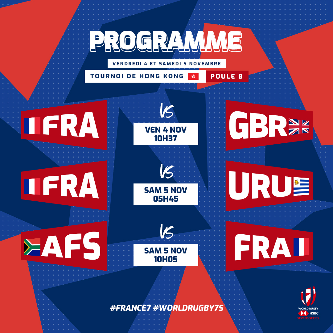 🗓️ La saison 2022/2023 du @WorldRugby7s, ça commence demain au #HongKong7s ! 🇫🇷 Voici le programme pour nos Bleus de #France7 ! Et c'est à suivre sur Canal+Sport ! @CanalplusRugby