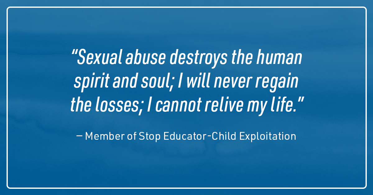 LiannaMcDonald's tweet photo. Today a group of survivors has launched Stop Educator-Child Exploitation: https://t.co/1LMww1uSXe 

It is heart-breaking &amp; angering that survivors have to band together to try to help fix a system that should AT IT'S CORE ensure the protection of the children in its care. https://t.co/GHHkGwJFwg