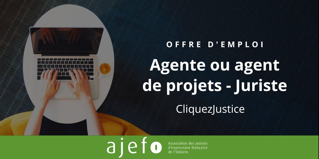 ajefo_justice's tweet photo. [Offre d’emploi]

🟢 Dans le cadre du projet @CliquezJustice.ca, l’AJEFO est à la recherche d’une agente ou d'un agent de projets - juriste à temps plein ! 

Si vous êtes intéressés, veuillez soumettre votre candidature ici : https://t.co/jZoASZvMFO https://t.co/OrxGDXMRx0