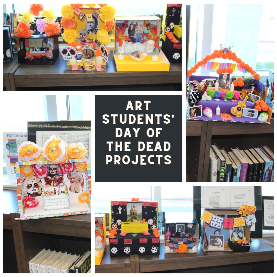 We love to display Temple HS Art students' projects in the library!  Thank you Mrs. Mendoza for sharing with us. #artinthelibrary