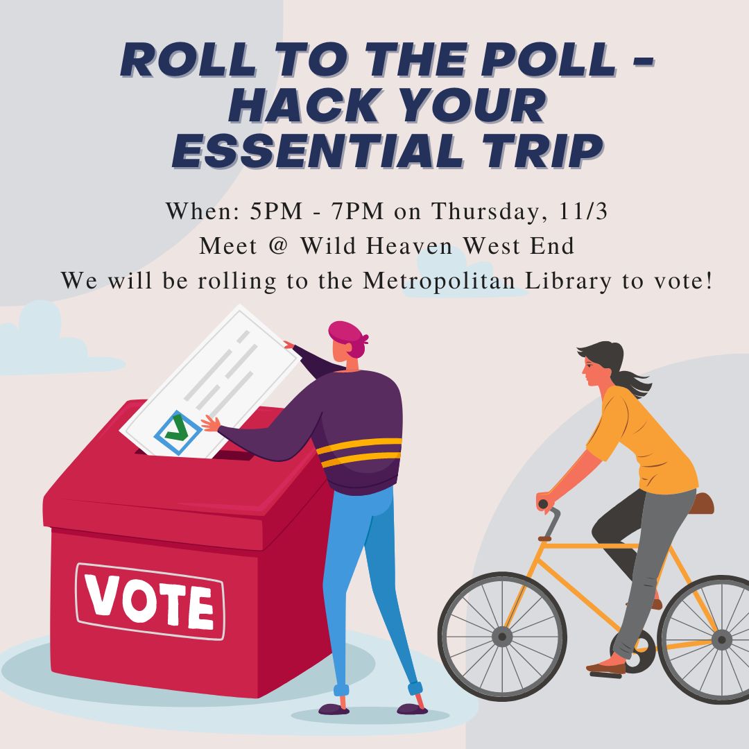 letspropelatl's tweet photo. Need to #vote in #FultonCounty? Join us tomorrow, November 3rd, from 5PM - 7PM for a Roll to the Poll Hack Your Essential Trip🗳️🚲! We will meet at Wild Heaven West End and then roll to the Metropolitan Library to vote!
@fulcolibrary #GAVotes #RolltothePolls #BikeATL #PropelATL https://t.co/xcicB5L9ow