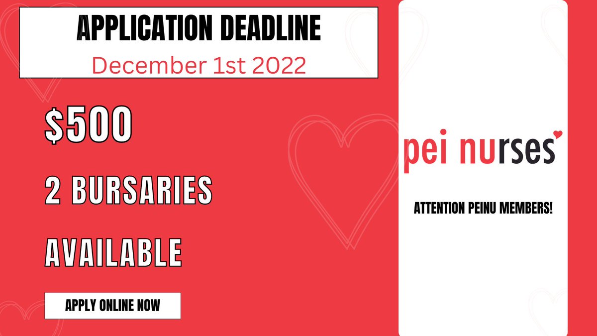 PEINursesUnion's tweet photo. Apply online for the PEINU International Nursing Bursary.

The link is in the first comment! https://t.co/VKUFTz9mrX