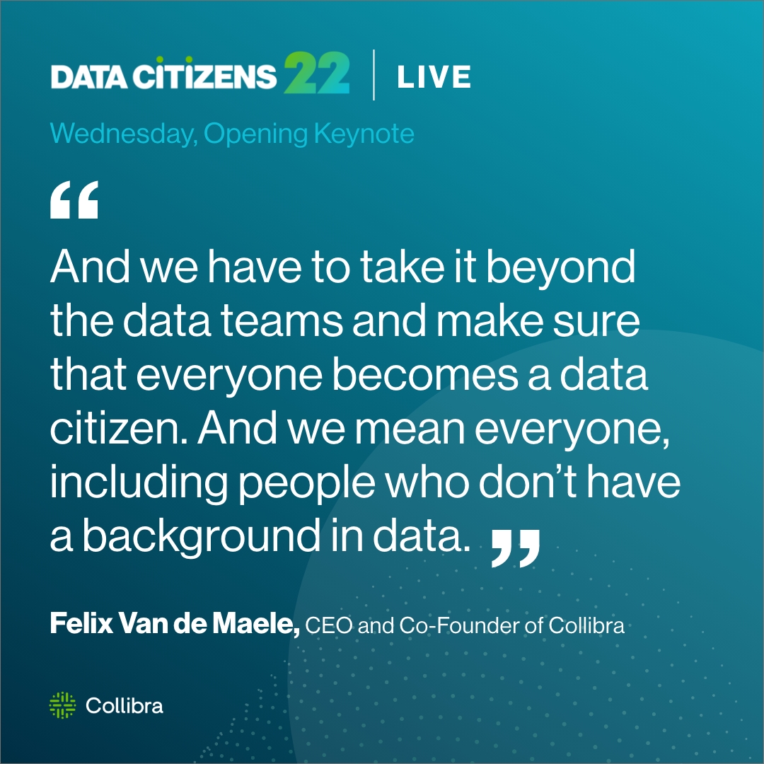 collibra's tweet photo. How do you ensure adoption across your organization? Felix Van de Maele shares his thoughts on the importance of making everyone a #DataCitizen in his opening keynote at #DataCitizens. https://t.co/Mca2DsyDEk