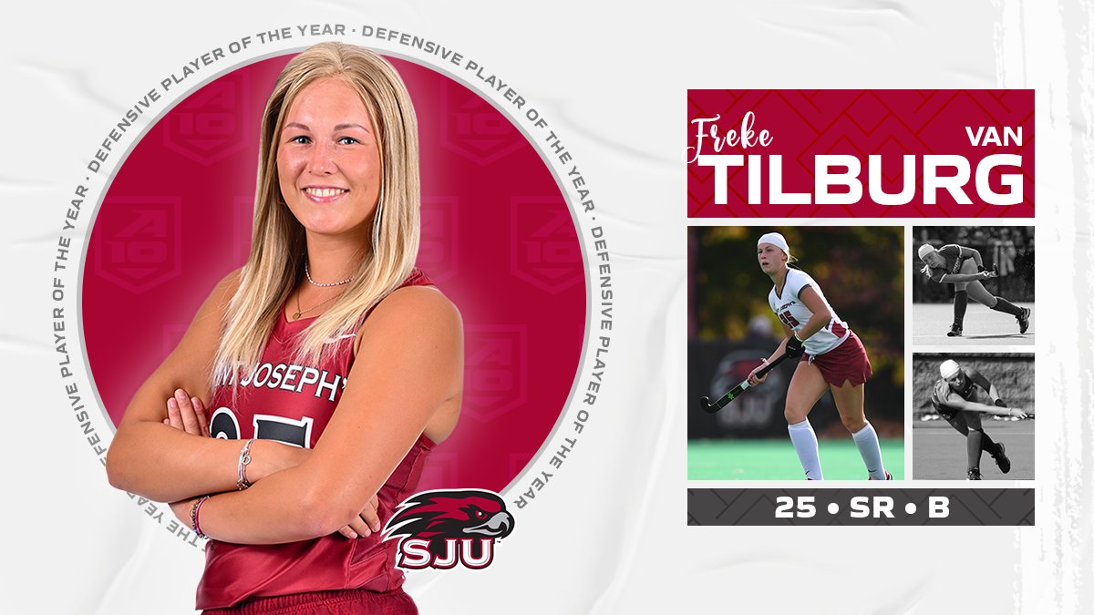 atlantic10's tweet photo. The #A10FH 🏑 Defensive Player of the Year 🏑  is @SJUHawks_FH Freke van Tilburg

Van Tilburg anchors a defense that did not allow a goal during league play

She led SJU to 10 shutouts in 17 games, which ranked 1st nationally. 

📰: https://t.co/dIcq5AiWFg https://t.co/119aMLTfww