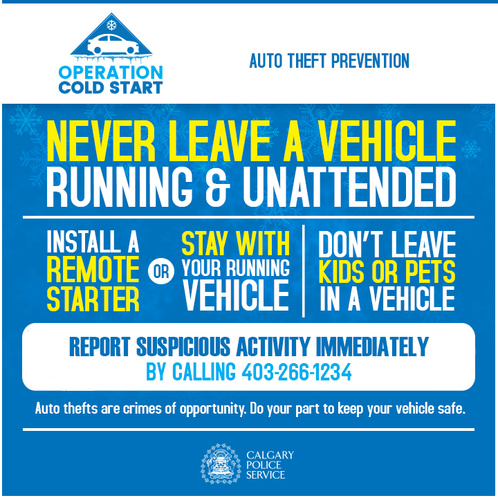 ❄️🚗❄️🚙❄️🚗❄️🚙❄️ If you’re planning to drive today, please remember that idling vehicles are targets for thieves. In the last 24 hours, three vehicles were reported stolen while they were left running and unattended. #operationcoldstart #vehiclesafety