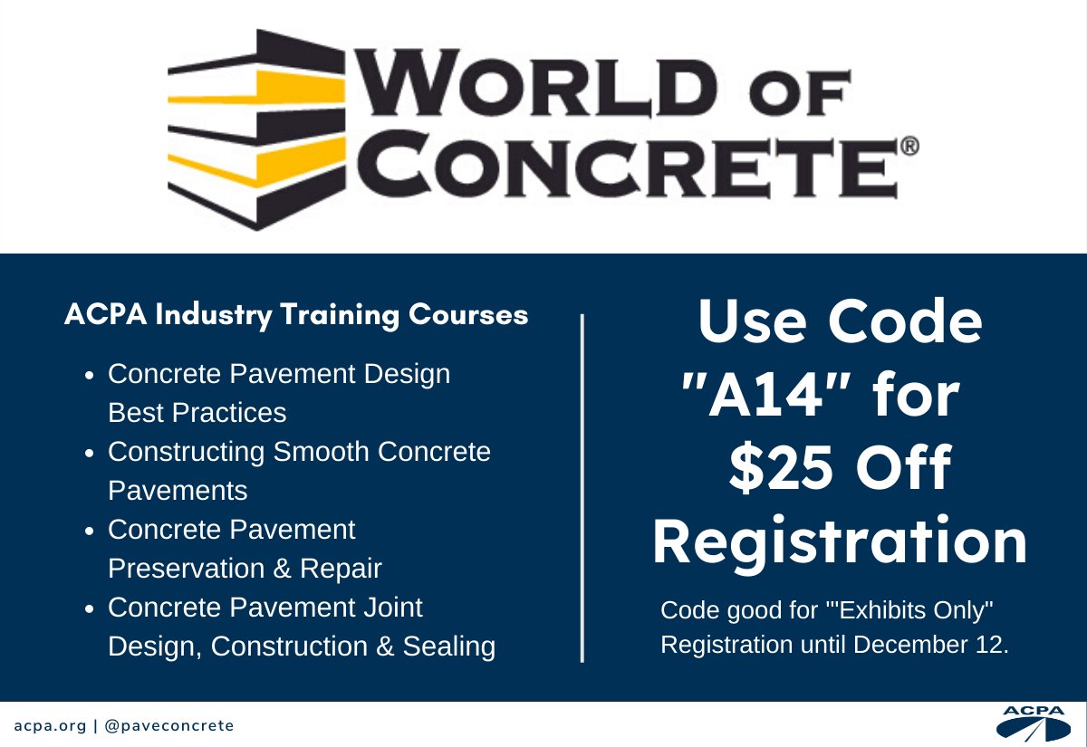 ACPAMidAtlantic's tweet photo. REMINDER: Registration is open for World of Concrete 2023! Click the link below to receive $25 off admission (some exclusions apply). Rates go up after 12/12/2022, so register soon.
https://t.co/DDXISEwRnq https://t.co/59gd7svXZU