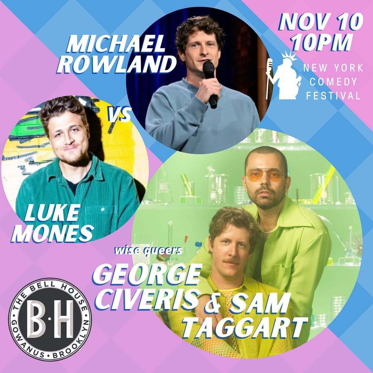 LINEUP ANNOUNCED! Next Thursday 11/10, @nycomedyfest presents @gaymeshowlive with Matt Rogers and @davemizzoni, featuring: Straight Comedians @LukeMones vs. Michael Rowland With Wise Queers™️ @georgeciveris and @samttaggart! Limited Tickets Left! 🎟: bit.ly/3SR50Fv