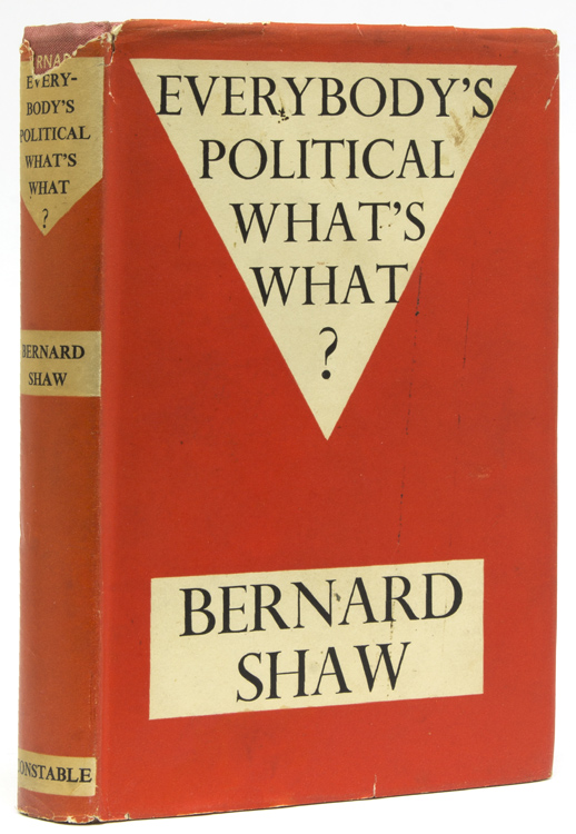 CumminsBooks's tweet photo. George Bernard Shaw—the playwright, novelist, polemicist, and a Nobel Prize in Literature and Academy Award winner—died #onthisday in 1950. 

Take a look inside this inscribed first edition of Everybody's Political What's What?: https://t.co/2uSHuWvJDN https://t.co/DArTWe2t7F