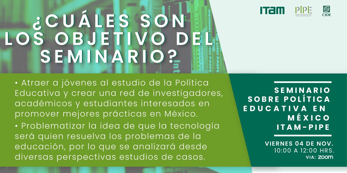 PIPECIDE's tweet photo. La 4ª sesión del Seminario sobre Política Educativa en México 🇲🇽 @ITAM_mx - PIPE busca generar reflexión y diálogos sobre los avances en materia de tecnología educativa. Te invitamos a sumarte a la conversación registrándote en este link: https://t.co/6ltCnxp5qf
🗓️Viernes 4 nov https://t.co/RPi9leO2MV