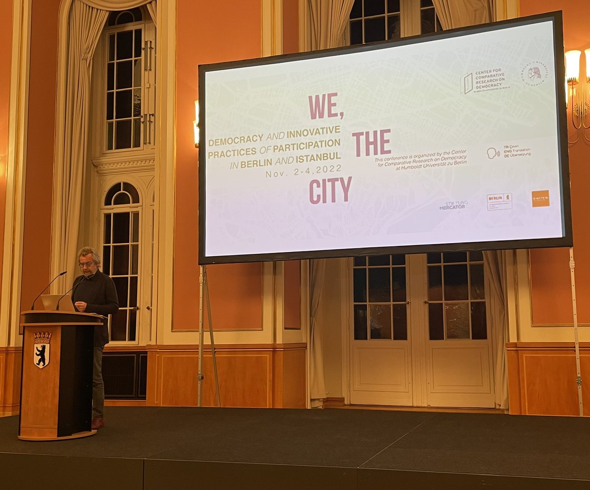 A great start of the „We, the City“ conference on democracy & innovative practices in #Berlin and #Istanbul: Eric Swyngedouw speaks about Illiberalism & the Democratic Paradox @ccrd_huberlin @RegBerlin @municipalityist @Einstein_Berlin @MercatorDE @ErtugTombus @AnaTrasnea