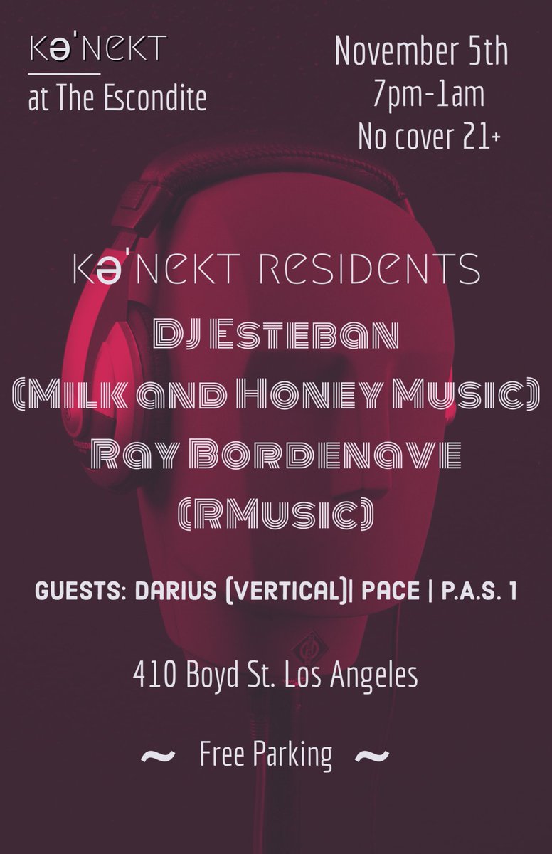 PACEtheDJ's tweet photo. Saturday Nov. 5th ... the Ke'Nekt krew invited me into their 🏠 for a special guest set🎧
At the ESCONDITE in DTLA. 7pm-1am ... no cover https://t.co/vyjrbnOj6T