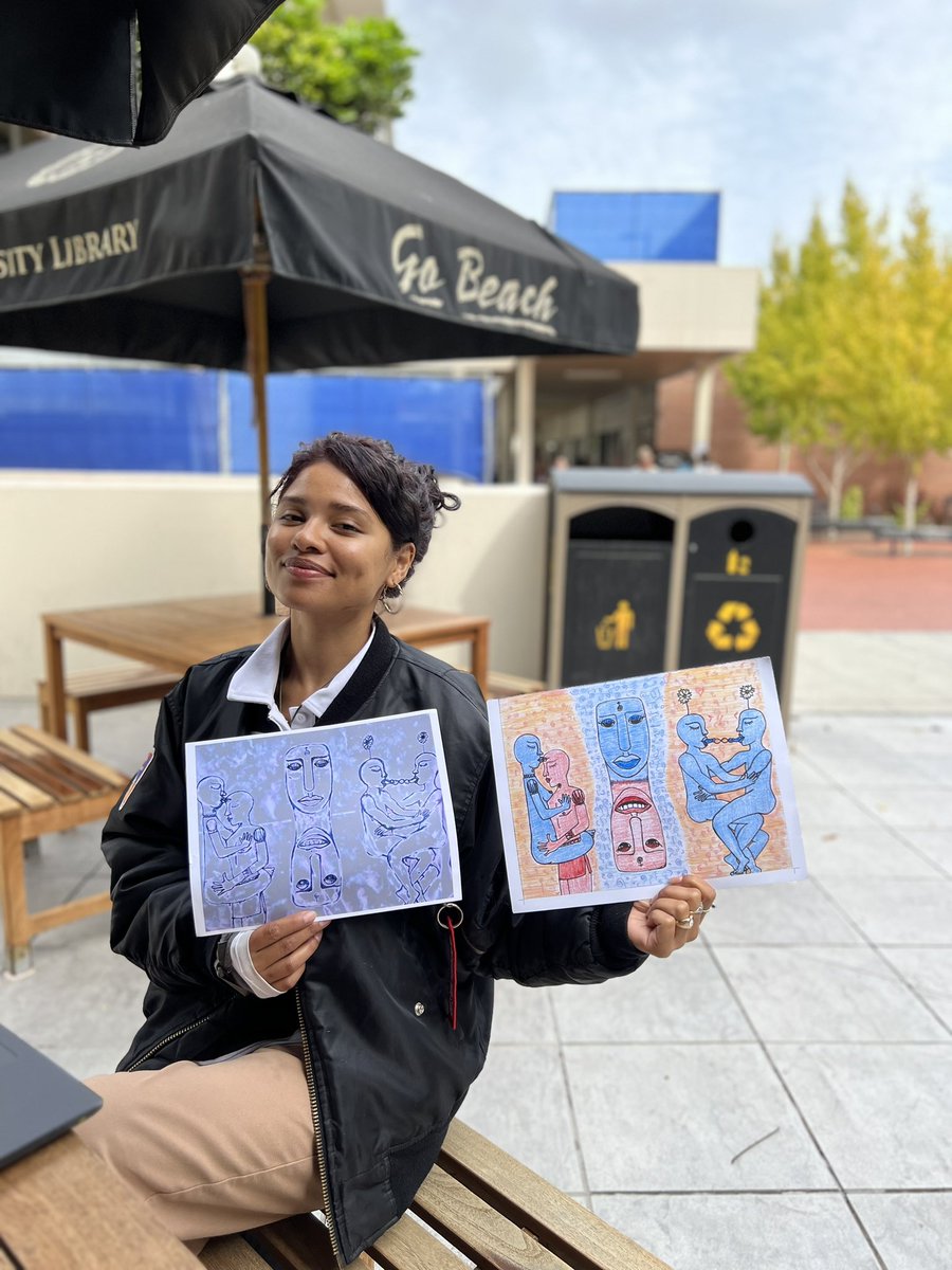 riprapjournal's tweet photo. Day Navarrete, a Latina theater student here at CSULB, is also an artist with amazing work(seen holding two printouts of her artwork 🖼️ )! We hope she submits to RipRap’s 45th Issue! 

#art #artwork #csulb https://t.co/F2qGGMyuz2