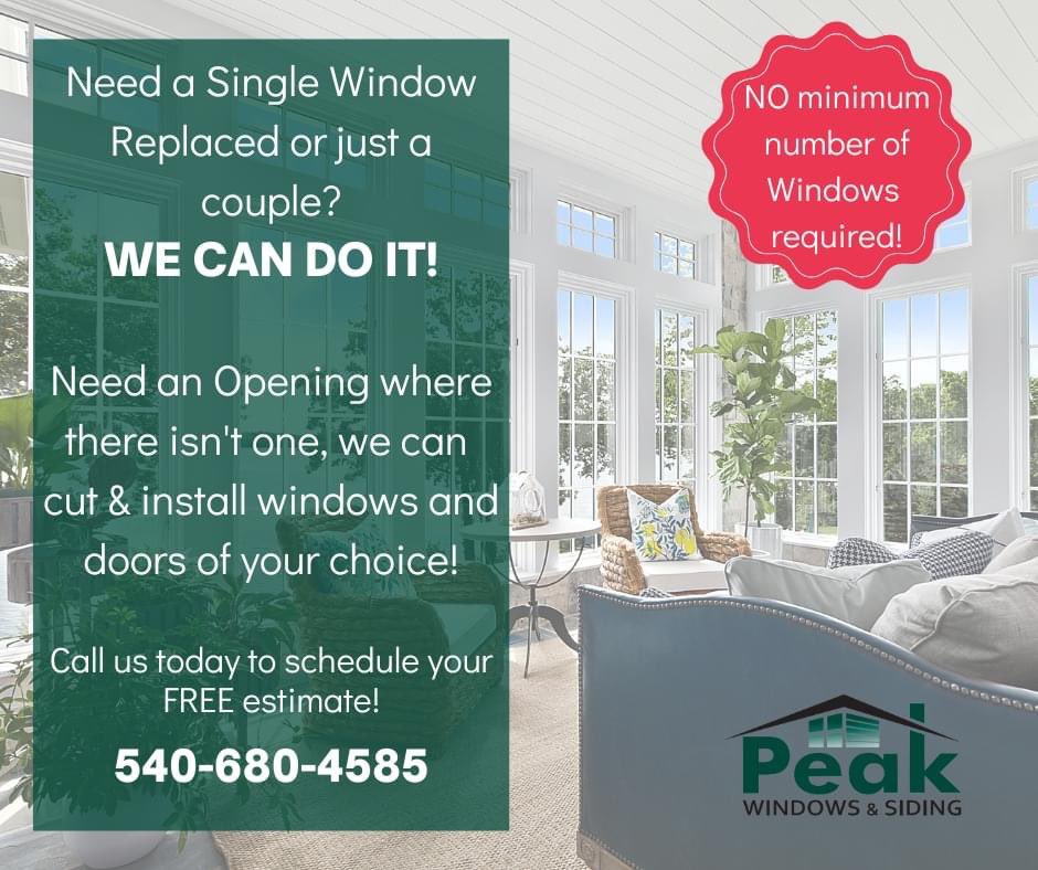 PeakExteriors's tweet photo. Are you needing a single window replaced or just a couple? Or an opening where there isn't one?🪟🚪
WE CAN DO IT!

Give us a call today to schedule your FREE no obligation estimate! 540-680-4585☎ #freeestimates #windowsinstall #entrydoors #windowreplacement https://t.co/CRx7lOwowE