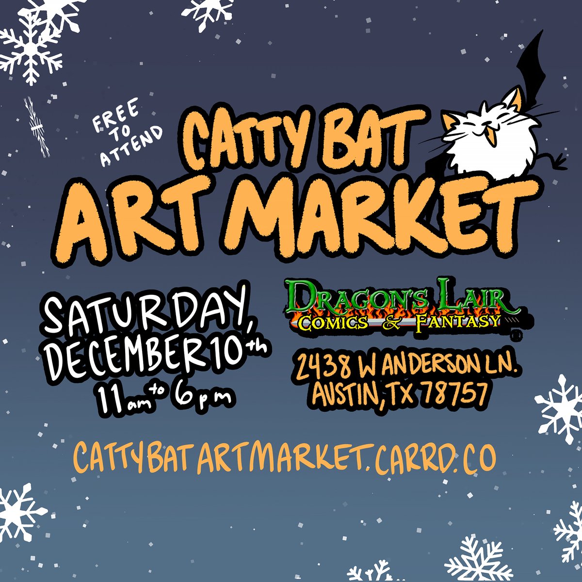 Get hype for Catty Bat Art Market on December 10th from 11am to 6pm at @dlairaustin! It is free to attend and there will be over 20 amazing artists! 

#austin #austinevents #art #artmarket #austinartmarket #shopsmall #shoplocal #supportsmallbusiness #supportartists