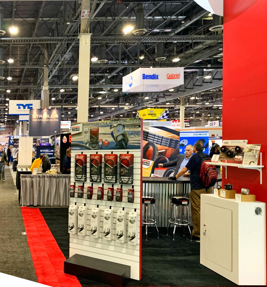 BandoUSAInc's tweet photo. Having a great time showcasing our automotive and scooter belts! Come visit our booth A4458 at the @AAPEXShow  #AAPEX22 https://t.co/QCtX0P69AE