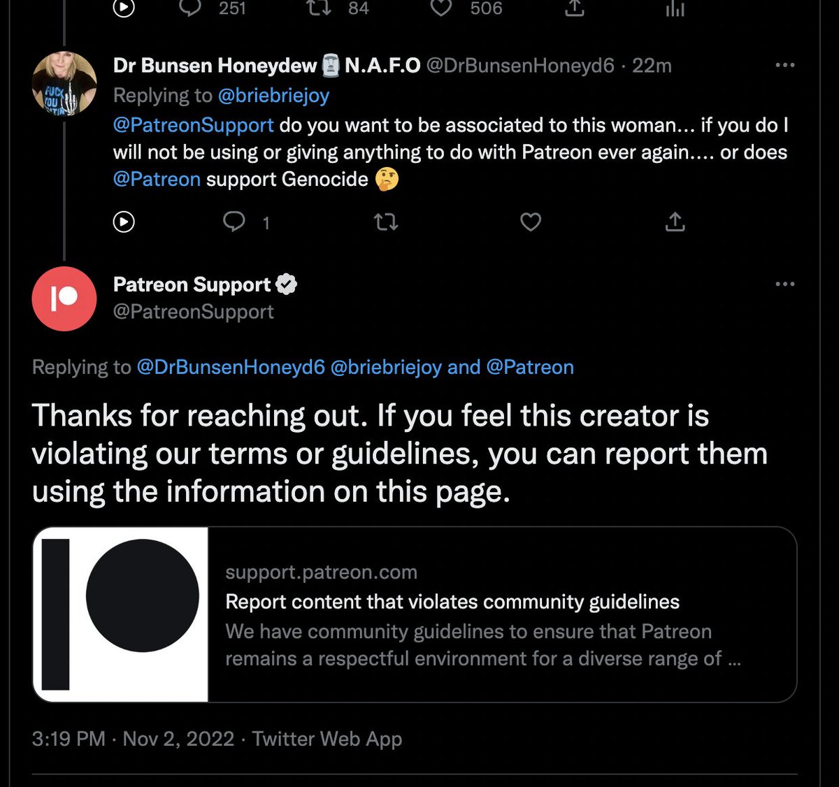 briebriejoy's tweet photo. Predictably, they're trying to get me banned from Patreon -- my primary source of income and the way I remain independent. 

https://t.co/R6AhyCbZyq https://t.co/SbIUG2eJbD