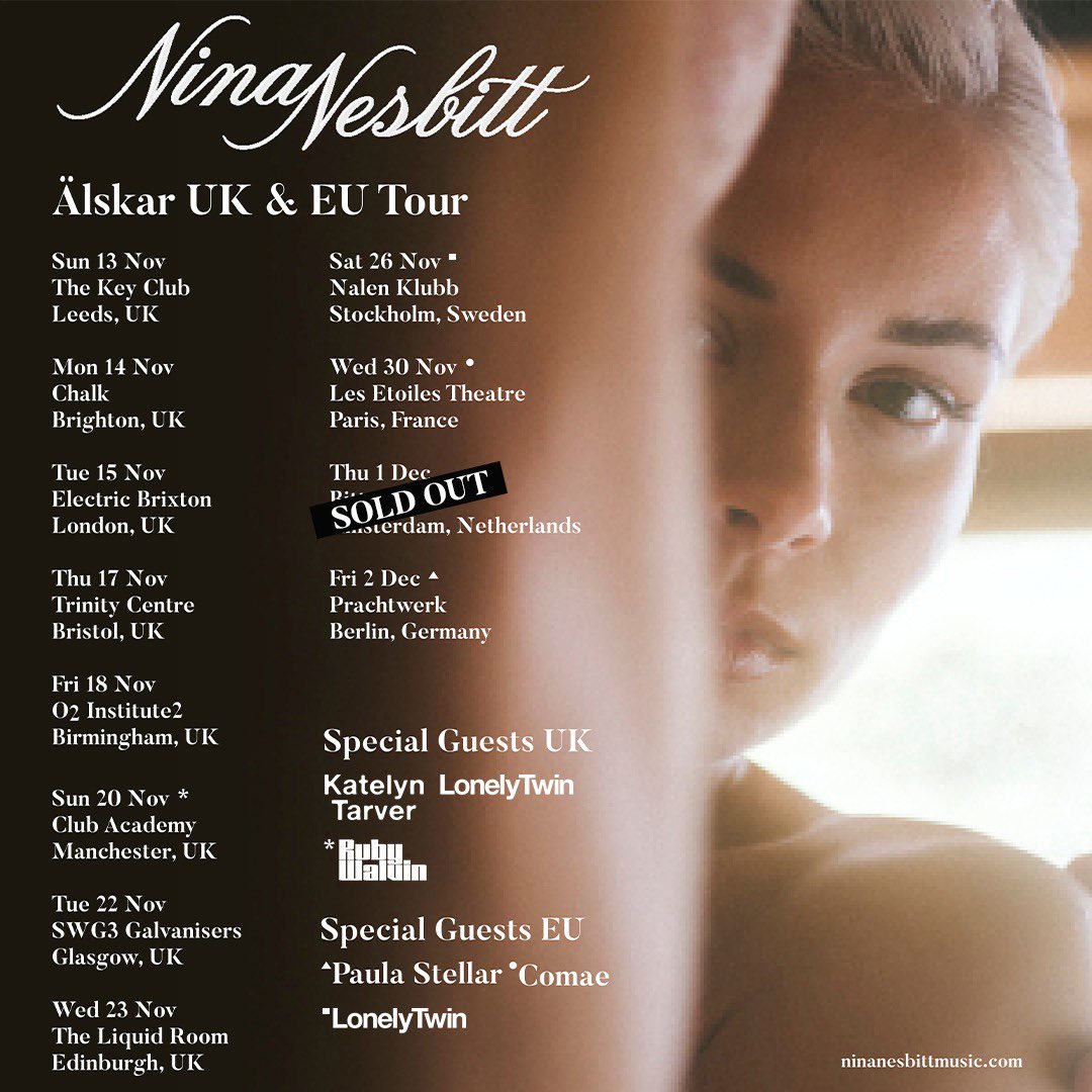 amsterdam is sold out 🤍🤍🤍

can’t wait to see you all very soon

check out my wonderful support acts &amp; get your tickets here…

ninanesbittmusic.com/tour/