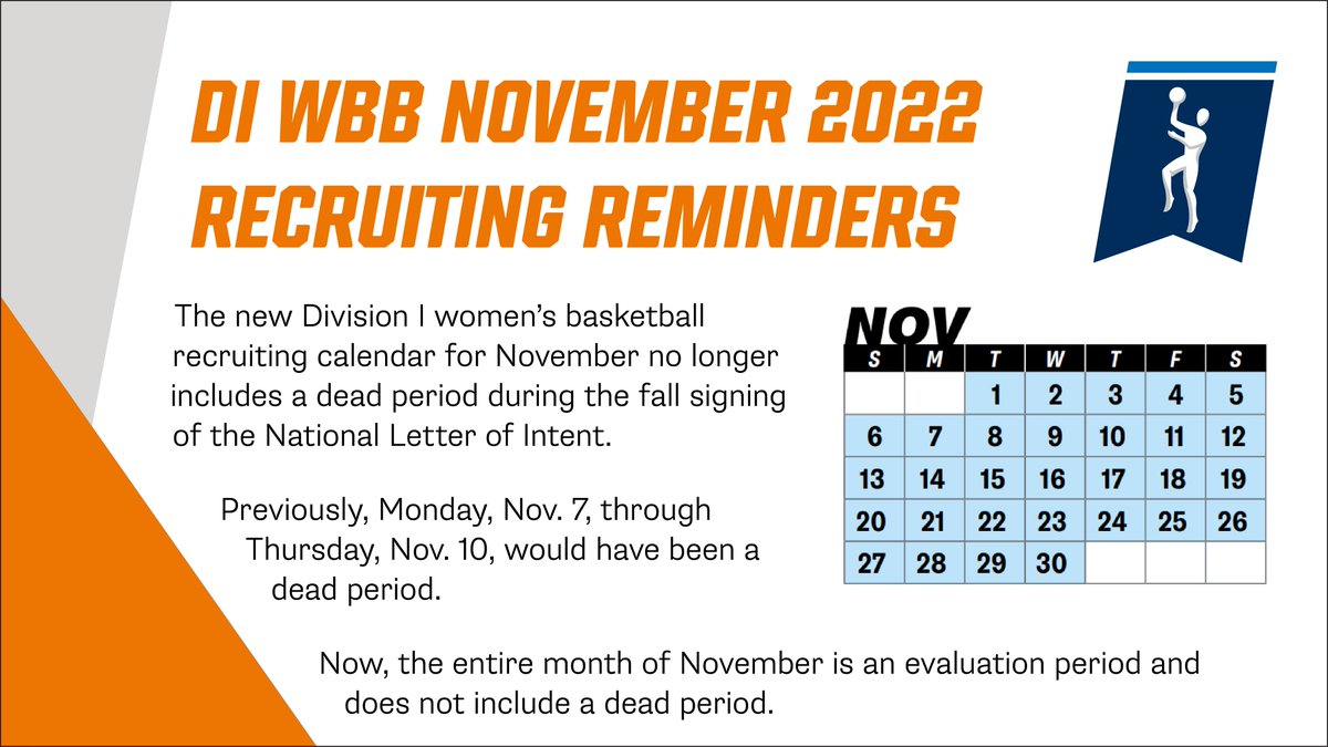 🔔Attention Division I Women's Basketball Coaches:
 Check out the November evaluation period.