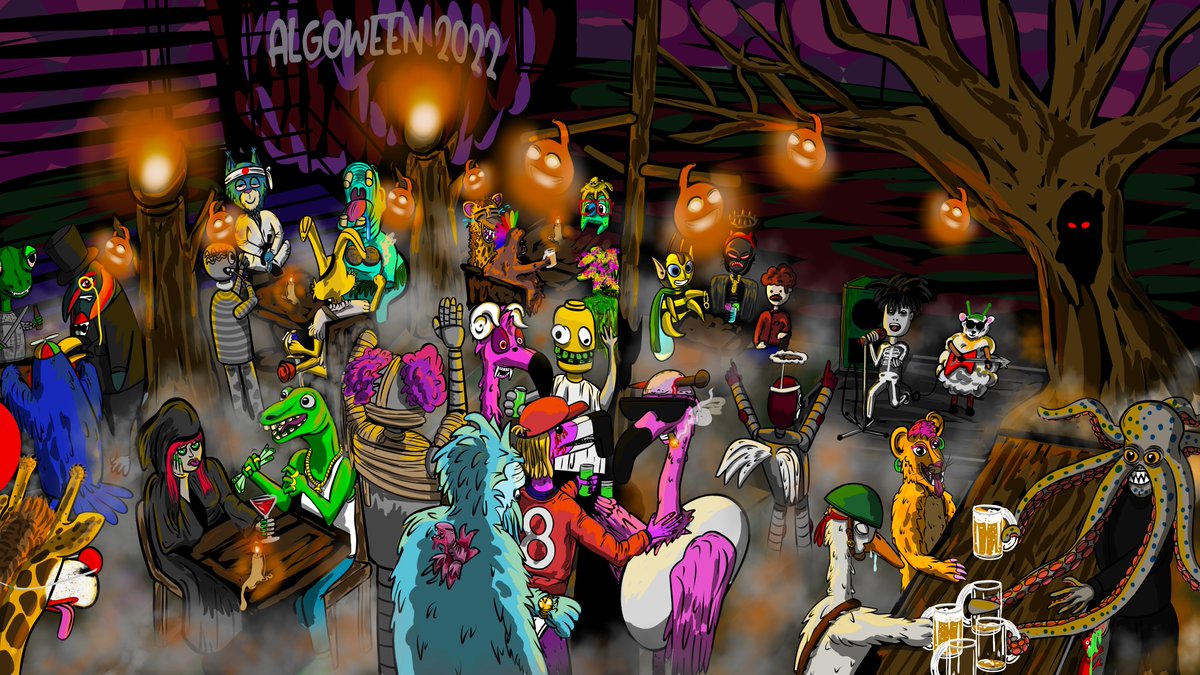 So... Who was at the Algoween 2022 party??? Can you tag the projects that are here? 
#algofam #algonft #halloween 
You can grab this celebratory panel in the shop for only 1A. 
algoxnft.com/asset/928814791