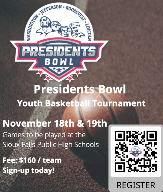 SFPresBowl's tweet photo. The Presidents Bowl Youth Basketball Tournament is just over two weeks away! Get your team signed up and help support the students of the Sioux Falls School District. 

Find more information regarding the tournament and get registered here: https://t.co/3ipOyQJPRv. https://t.co/XJCLXJIMwf