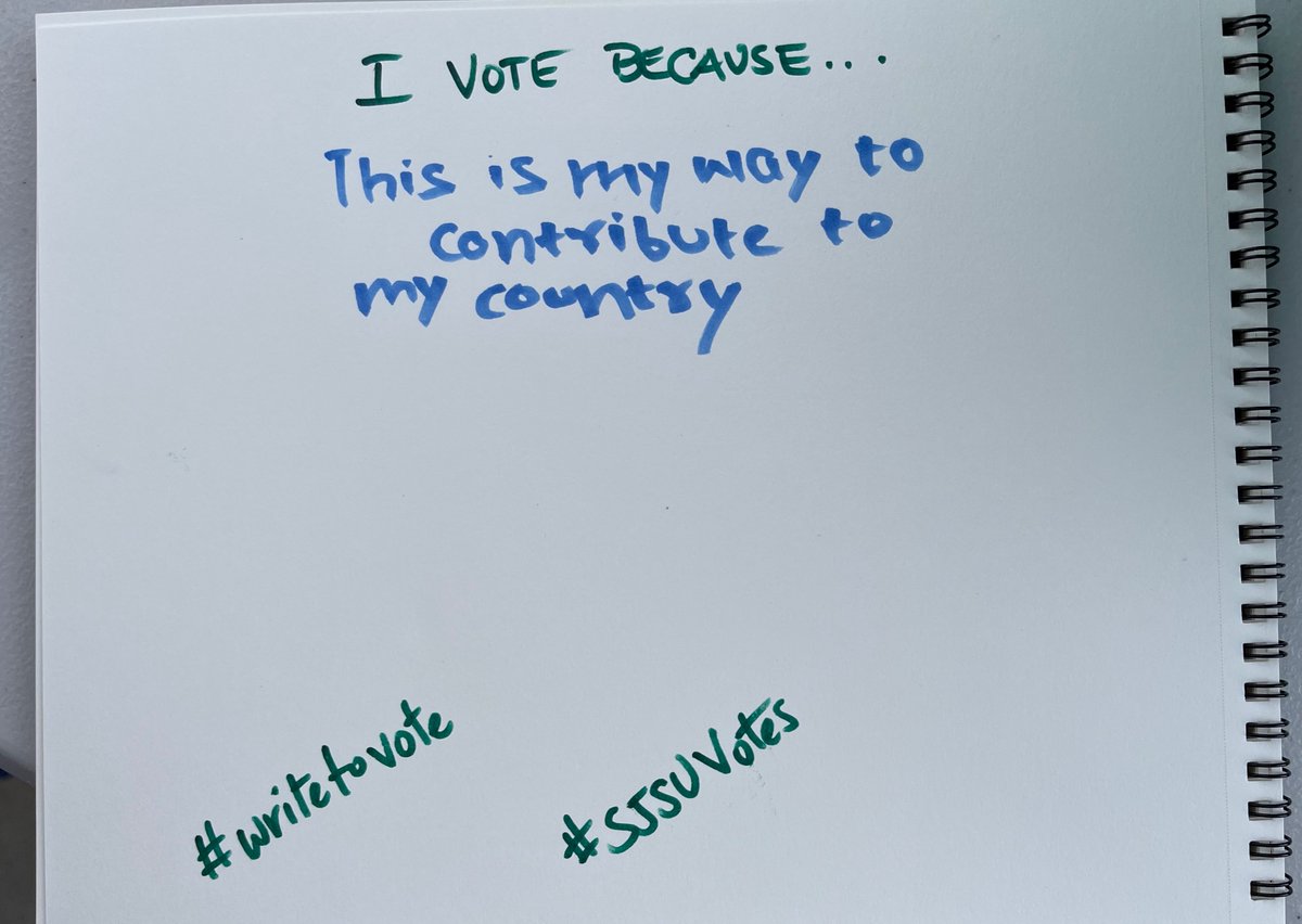 SJSUvotes's tweet image. Spartans, why are you voting? @sjsu #sjsuvotes #WriteToVote @SLSVCoalition