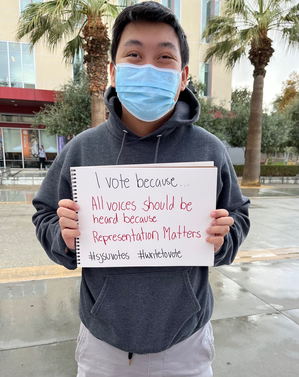 SJSUvotes's tweet image. Spartans, why are you voting? @sjsu #sjsuvotes #WriteToVote @SLSVCoalition