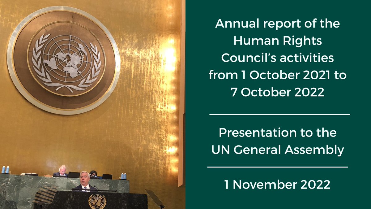 On 1 November, @FVillegasARG presented the latest annual report of the Human Rights Council to the @UN General Assembly. 📑REPORT 🔗bit.ly/3DycMhT 📰MEETING SUMMARY on remarks by @UN_PGA and @UN_HRC President + statements by delegations 🔗bit.ly/3fvwxPm