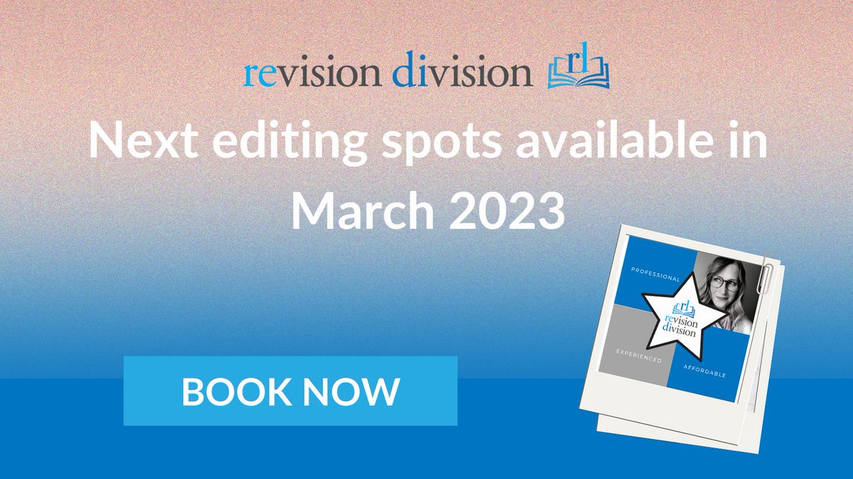 RevisionDiv's tweet photo. Ready for editing early next year? Revision Division's next available spot is in March 2023. For #YourWordsAtTheirBest book now!
https://t.co/HSiZ55VaCz
#WritingCommunity #IARTG #EditorForHire #DevEditing #Copyediting #AmEditing #AmRevising https://t.co/eeumluXlR5