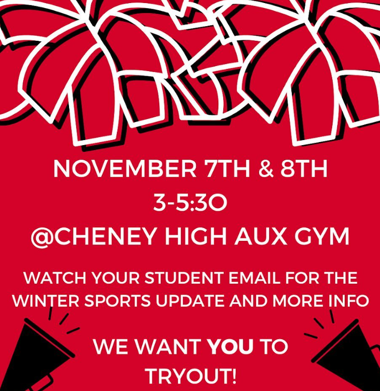 Winter Sports are about to get underway! Informational meetings for Wrestling are Friday during both lunches &amp; Winter Cheer is holding tryouts Nov 7 &amp; 8 -- visit @cheneyhscheer on IG for the tryout info &amp; dance.