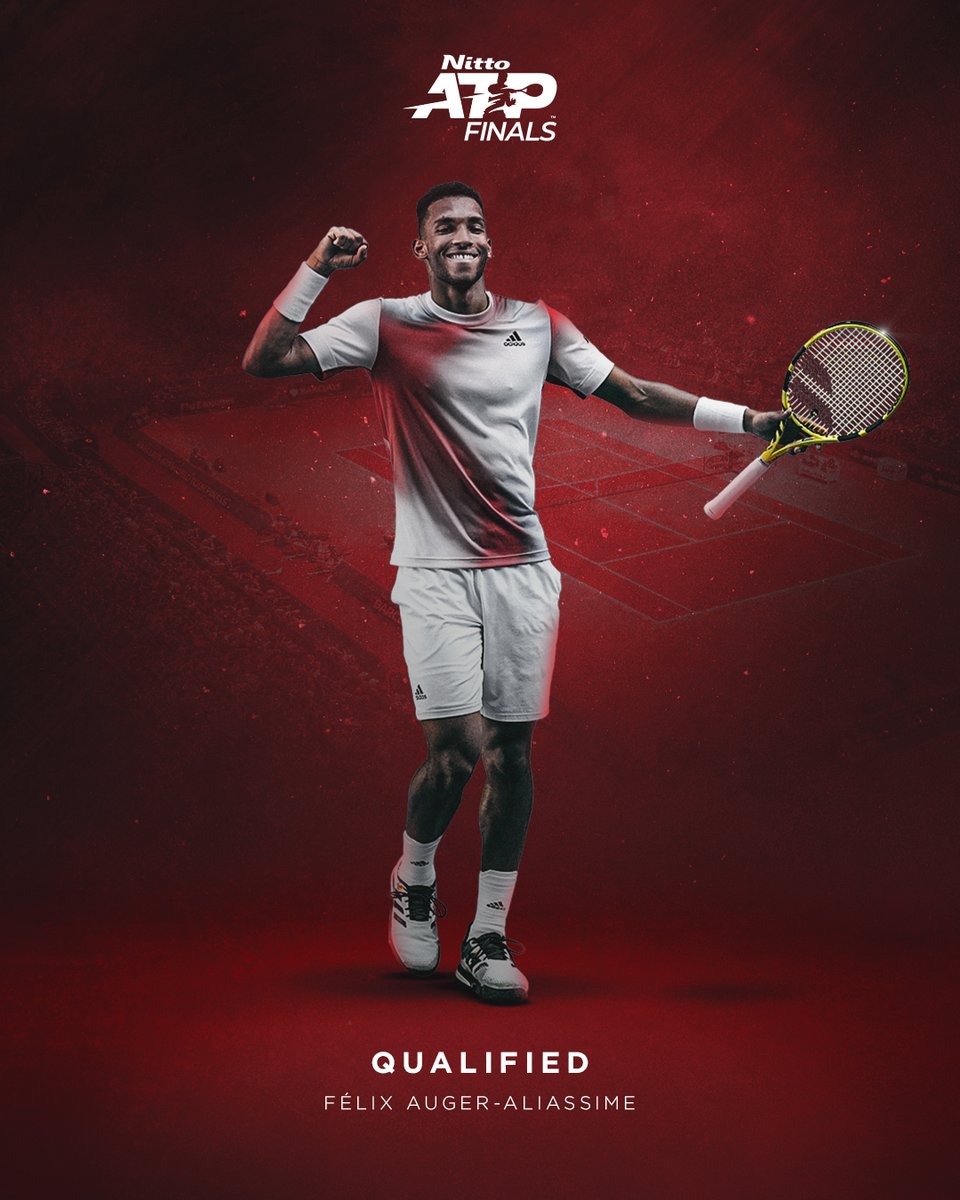 TennisCanada's tweet photo. ATP FINALS FOR FÉLIX.💪💥

➡️ https://t.co/Pr6P3vz8Io

Félix Auger-Aliassime claims one of the two remaining spots at the Nitto ATP Finals with Taylor Fritz' loss at the hands of Gilles Simon in Paris!

He is the first 🇨🇦 to qualify for the ATP event since Milos Raonic in 2016 🙌 https://t.co/D8Hz1bcQf6