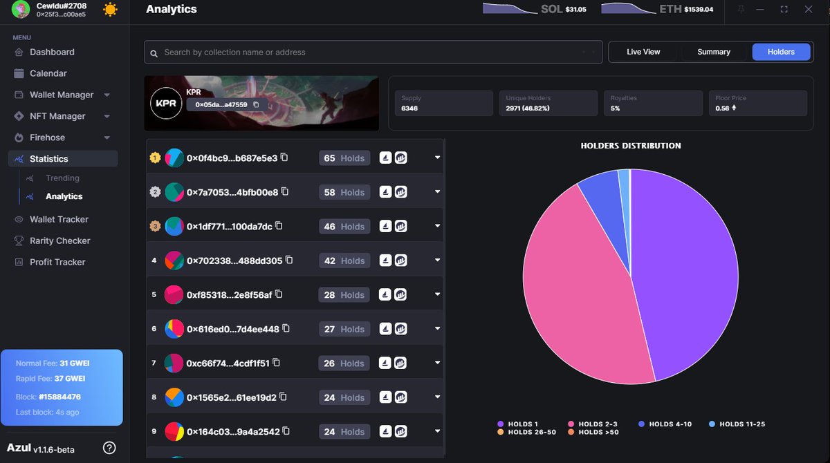 Using this <a href="/azul/">Azul</a> tool is a GAMECHANGER for checking out <a href="/KPRVERSE/">KPR</a> 

This UI is a breath of fresh air 

Get your LIFETIME access buy buying a founders pass.

opensea.io/collection/azu…

#NFTCommunity