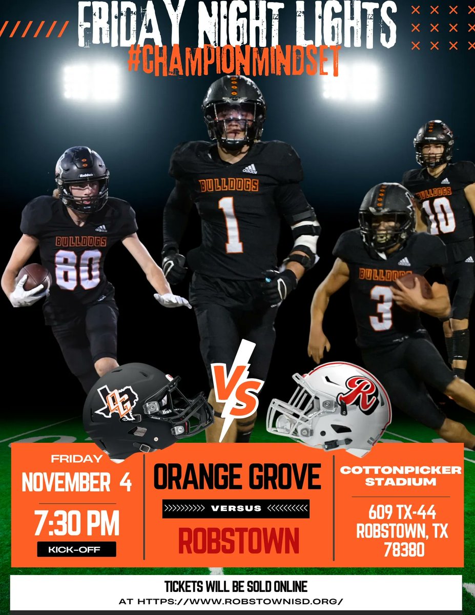 AthleticsOgisd's tweet photo. Time to close out the Regular season on a high note!   FRIDAY NIGHT LIGHTS head to Robstown!    GET EM BULLDOGS!  💪🏼 https://t.co/Cp0ye6fzFv