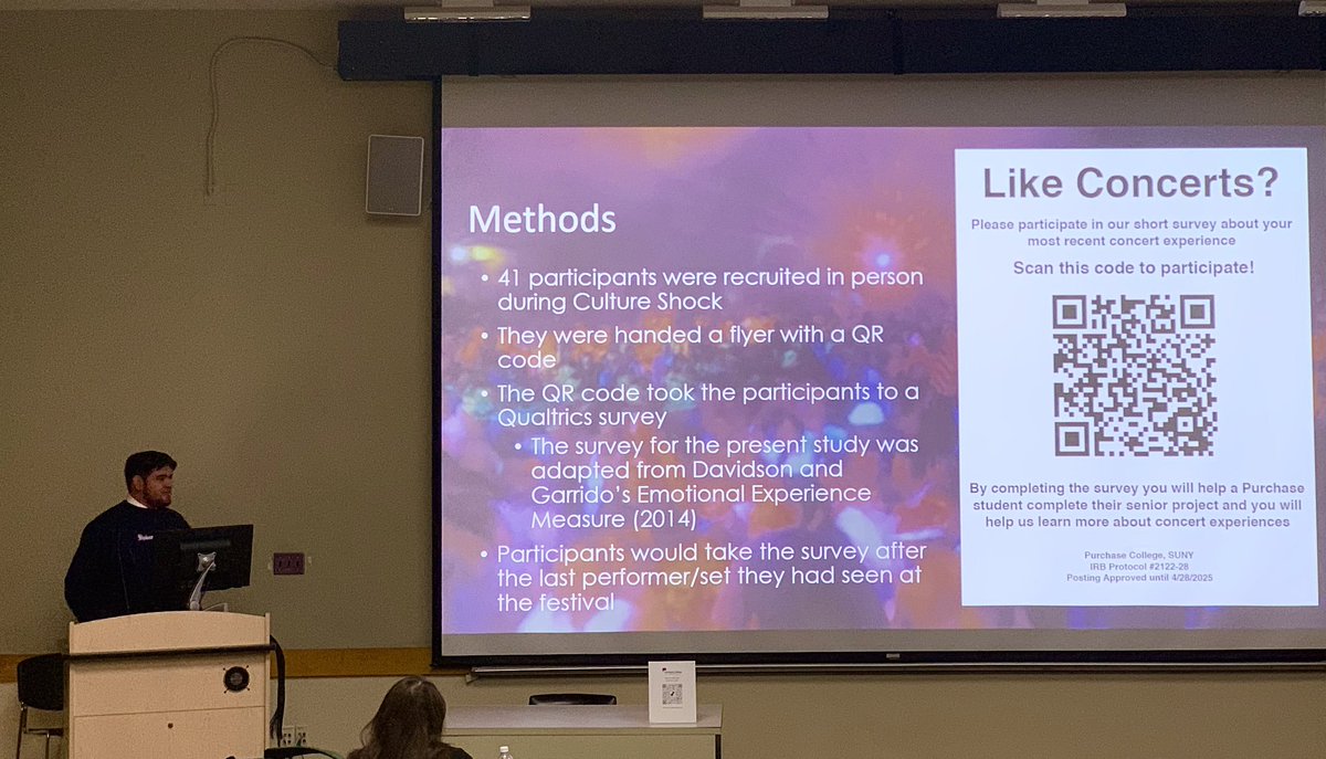 PurchPsych's tweet photo. 🔦SENIOR SPOTLIGHT: Jonathan Ramirez collected data DURING Culture Shock (the student-run music festival here), analyzed it in @JASPStats, and found that people's emotional experience of the crowd significantly predicted their perceptions of the music! 🎶👏 https://t.co/B4oX9RMTni
