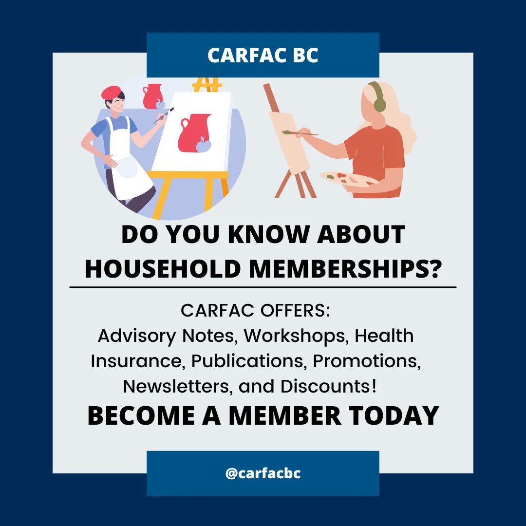 We offer household memberships for artists living in the same address or for those in relationships! Anyone covered will be able to share benefits such as  artists opportunities, financial resources, and more! buff.ly/3tiFkIo 
#ArtistOnTwitter #canadianartists #bcart