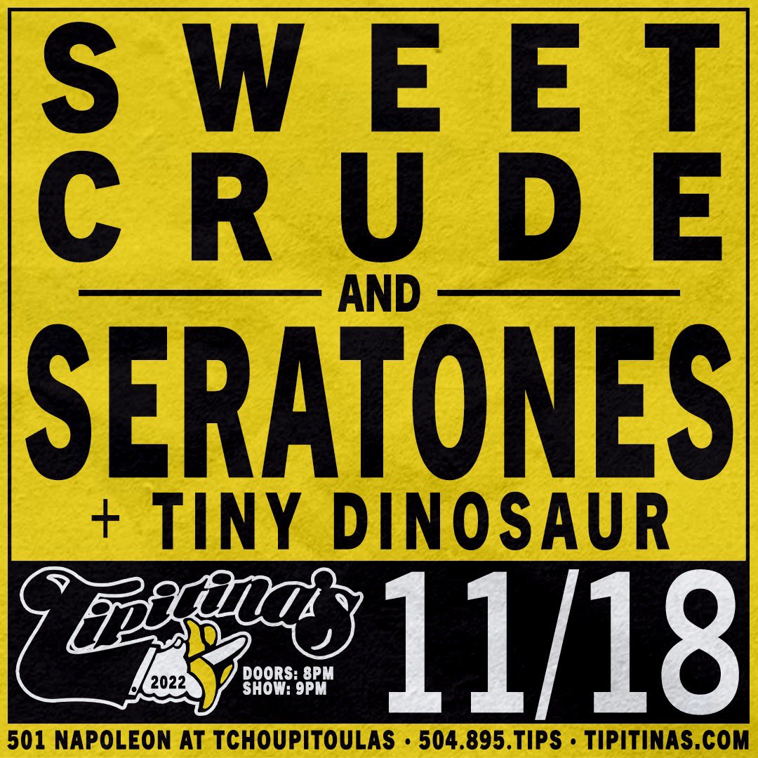 We are OUT OF THIS WORLD excited to be launching <a href="/Tipitinas/">𝐓𝐢𝐩𝐢𝐭𝐢𝐧𝐚’𝐬 🍌</a> into orbit on 11/18 with our favorite heavenly bodies <a href="/Seratones/">Seratones</a> and Tiny Dinosaur! (There’s a space swamp disco magic theme going on here). Tix: tipitinas.com/e/12506325/ser…