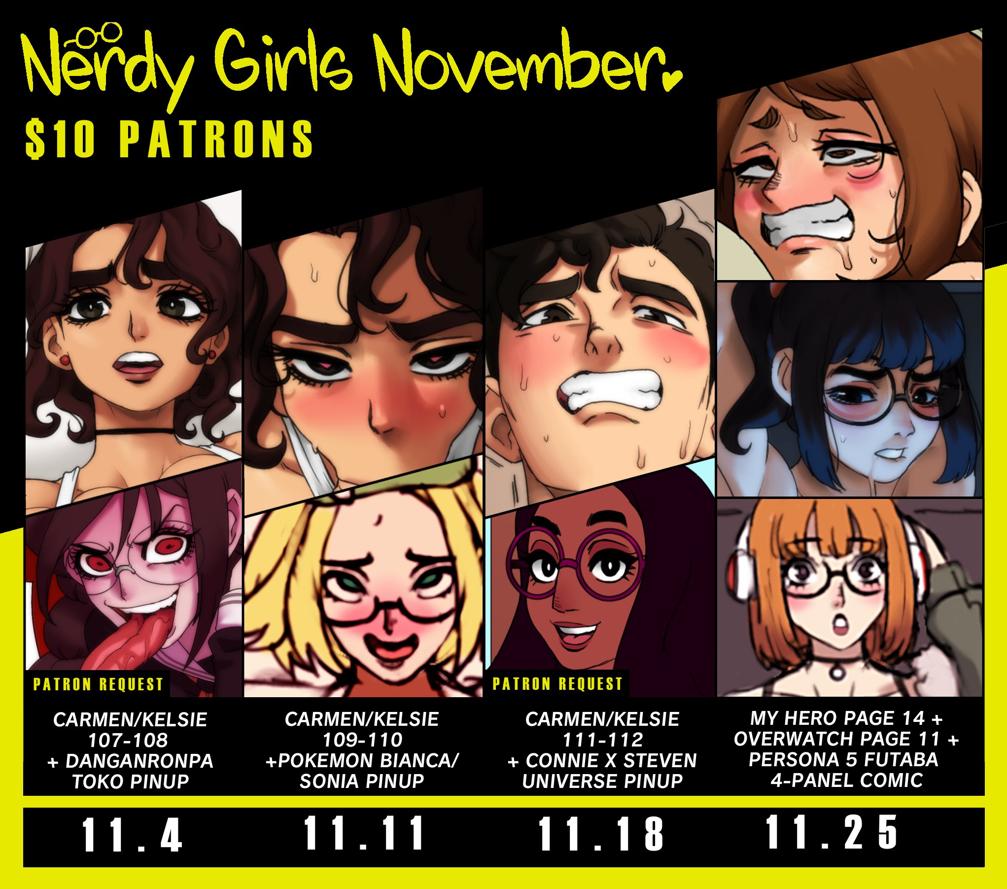Jay Marvel - 18+ ADULT Art 🔞 on X: November Patreon Schedule for $10  Patrons: - Carmen and Kelsie finishes its latest chapter, followed by new  My HeroOverwatch pages + Nerdy Girl