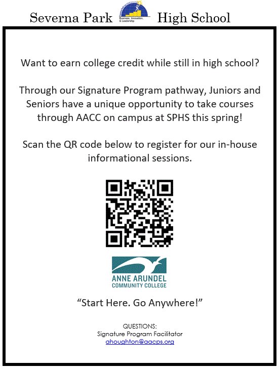 SPHSisBILSig's tweet photo. The second semester is fast approaching!  Take a college class while in the SPHS High School building! Scan the QR Code to join the information session! https://t.co/Gv81dvrPDd