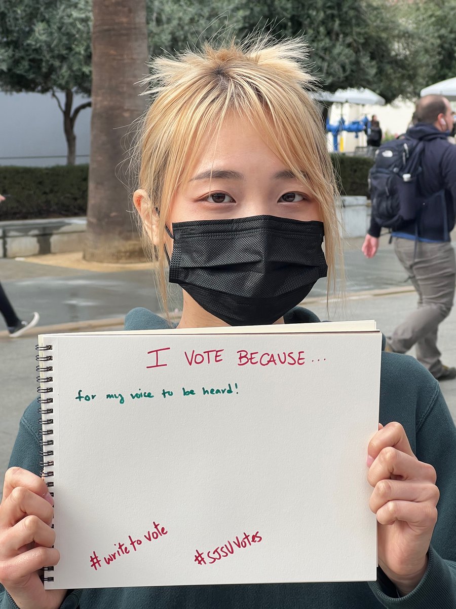SJSUvotes's tweet image. Spartans! Tell us why you’re voting! #sjsuvotes #WriteToVote @sjsu