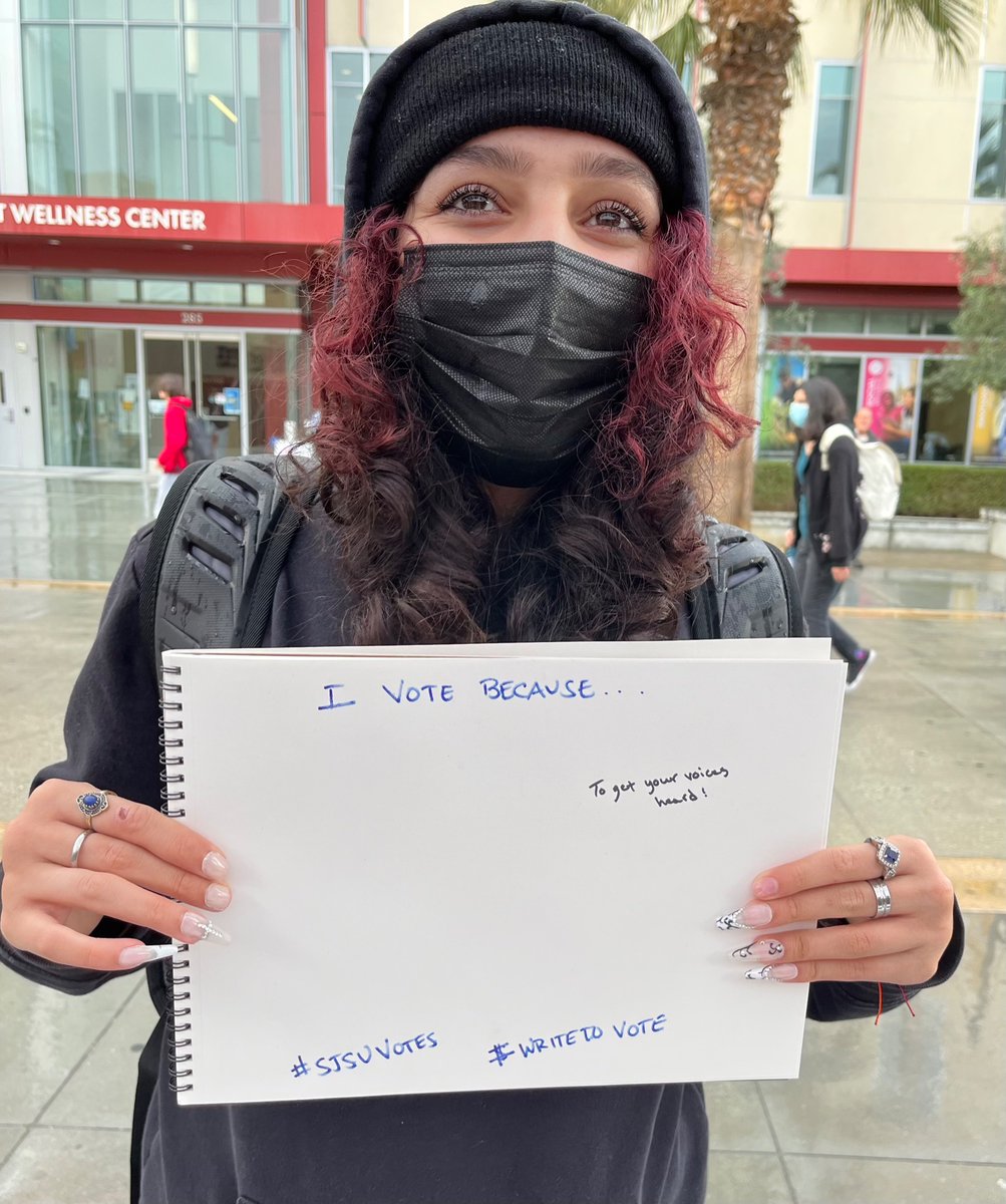 SJSUvotes's tweet image. Spartans! Tell us why you’re voting! #sjsuvotes #WriteToVote @sjsu