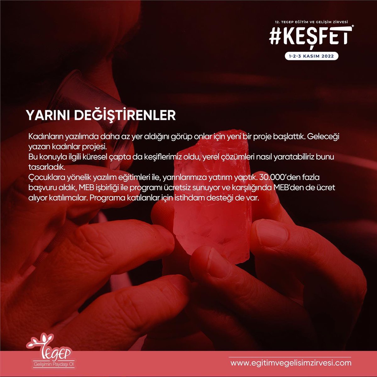 Turkcell Akademi Program Yöneticisi  Erkan Oruçoğlu  ve  Turkcell Akademi Ürün Yöneticisi Miray Tepe’nin ‘Yarını Değiştirenler’ başlıklı oturumundan notlarımız şöyleydi.

.
.
#egz2022 #egitimvegelisimzirvesi2022 #tegepzirve2022 #tegep #keşfet