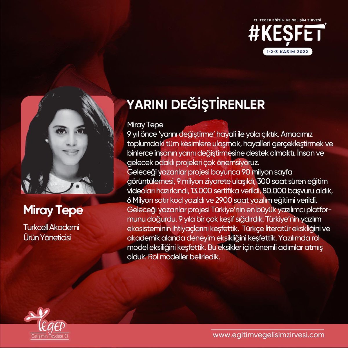 tegepdernek's tweet photo. Turkcell Akademi Program Yöneticisi  Erkan Oruçoğlu  ve  Turkcell Akademi Ürün Yöneticisi Miray Tepe’nin ‘Yarını Değiştirenler’ başlıklı oturumundan notlarımız şöyleydi.

.
.
#egz2022 #egitimvegelisimzirvesi2022 #tegepzirve2022 #tegep #keşfet https://t.co/x2Z2asoSJU