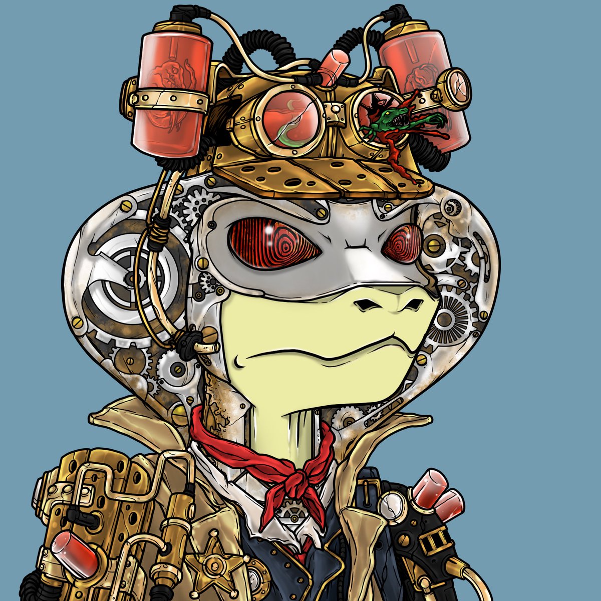 ReptilianRenegg's tweet photo. This is one steampunk lizzy 🦎🚂 #Corrupted #NFT https://t.co/9pDugtmzJy