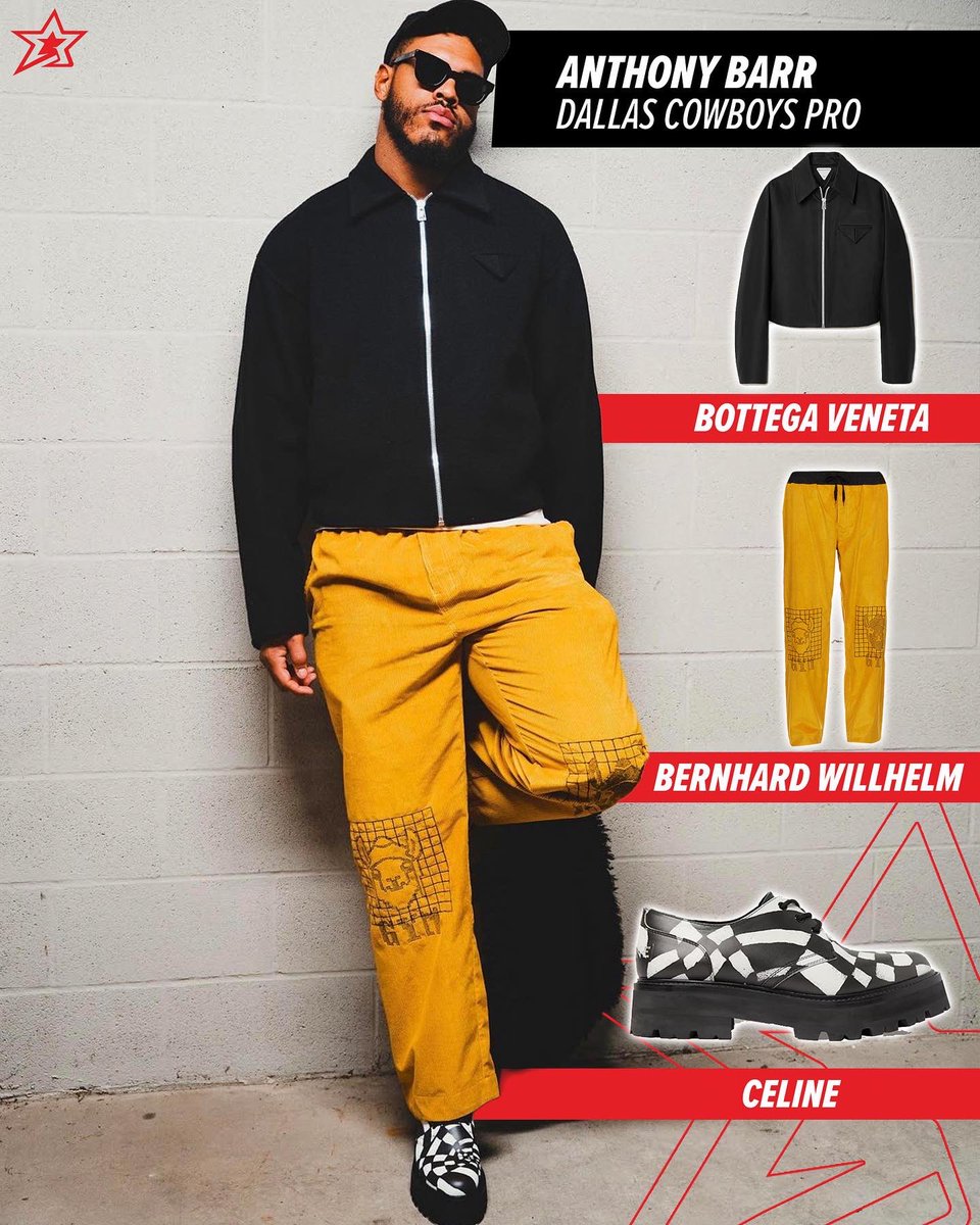 Protrending's tweet photo. Peep #AnthonyBarr posted up in #Bottega, #BernhardWillhelm, and #Celine ahead of Week 8! 
#protrending #stylelikeapro #nflstyle
(📷 @ammarmultani ;🎨 @byvickmichel) https://t.co/EPkZvpnoko