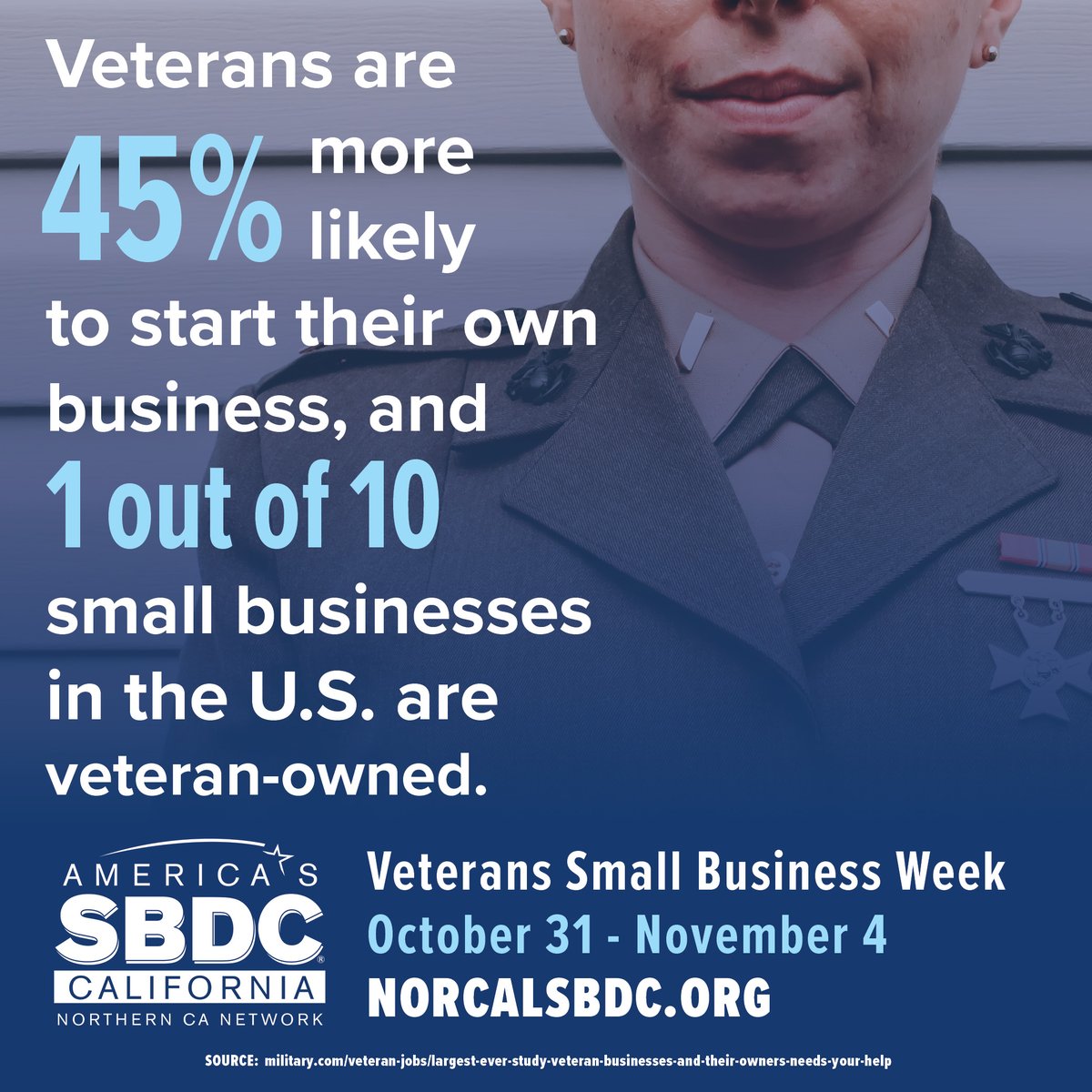 Happy Veterans Small Business Week! Join us as we celebrate the strength and resilience of the #VetBiz community across the country from October 31 - November 4, 2022.

#SacValleySBDC #SmallBiz #BusinessAssistance #BusinessDevelopment #BusinessResources
