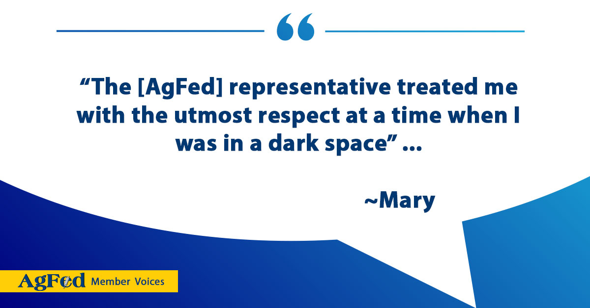 Ag_Fed's tweet photo. Thank you for sharing your AgFed story, Mary! We are always here for you!
You can read the full story and other Member Voices here: https://t.co/1Pn1RBgCc6.
#AgFedCreditUnion #CUDifference #YourPartnerforLife
#WeLoveOurMembers #wednesdayvibes https://t.co/KWSna7KIVf