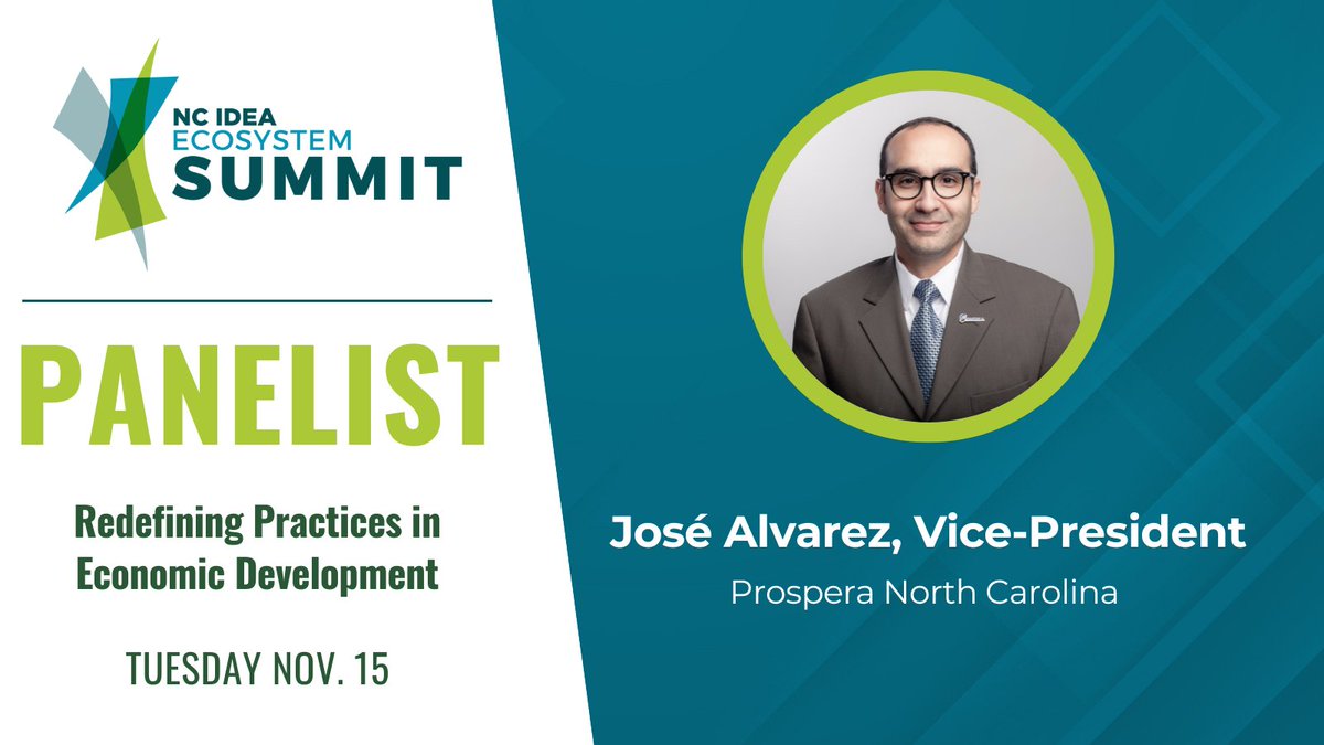 ncidea's tweet photo. With our #EcosystemSummit right around the corner, you will not want to miss our panel on how to redefine practices in economic development. Join @PropseraUSA Vice-President, @JoseDAlvarez, on Day 2 of our Summit extravaganza! Register: https://t.co/N9Ian8vkGx 
#ecosysteming https://t.co/6QF4pCtqJi